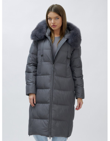 Длинный зимний пуховик с мехом песца для женщин