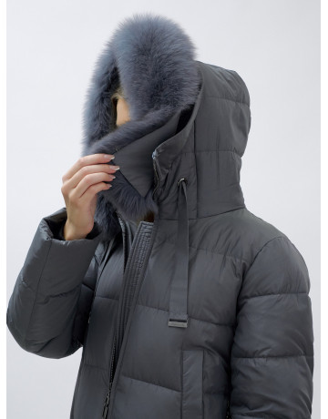 Длинный зимний пуховик с мехом песца для женщин