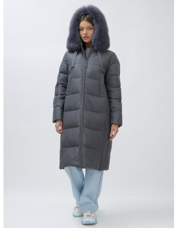 Длинный зимний пуховик с мехом песца для женщин