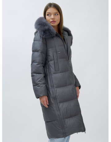 Длинный зимний пуховик с мехом песца для женщин