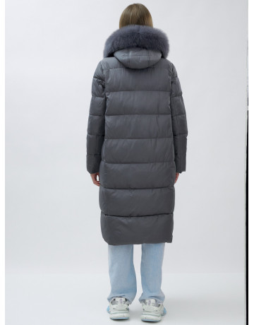 Длинный зимний пуховик с мехом песца для женщин