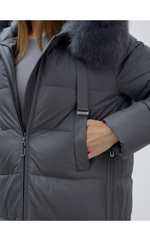 Длинный зимний пуховик с мехом песца для женщин