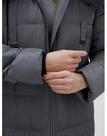 Длинный зимний пуховик с мехом песца для женщин