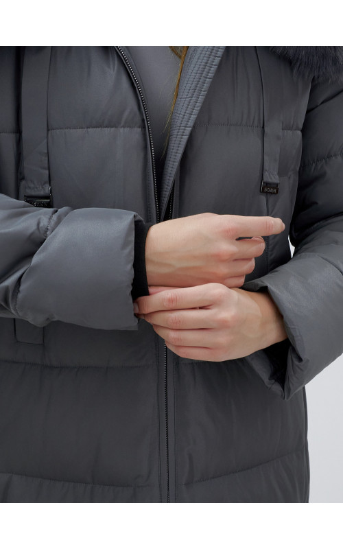 Длинный зимний пуховик с мехом песца для женщин