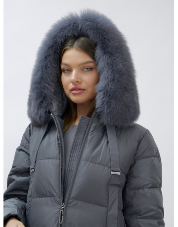 Длинный зимний пуховик с мехом песца для женщин