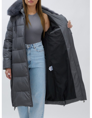 Длинный зимний пуховик с мехом песца для женщин