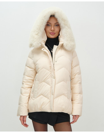 Пуховик для городской леди с мехом песца, защита от непогоды