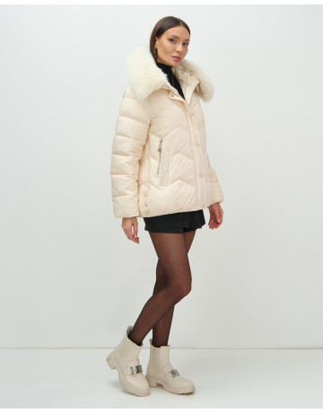 Пуховик для городской леди с мехом песца, защита от непогоды