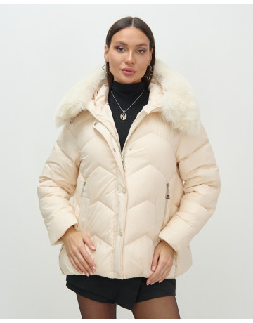 Пуховик для городской леди с мехом песца, защита от непогоды