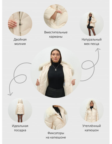Пуховик для городской леди с мехом песца, защита от непогоды