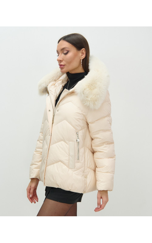 Пуховик для городской леди с мехом песца, защита от непогоды