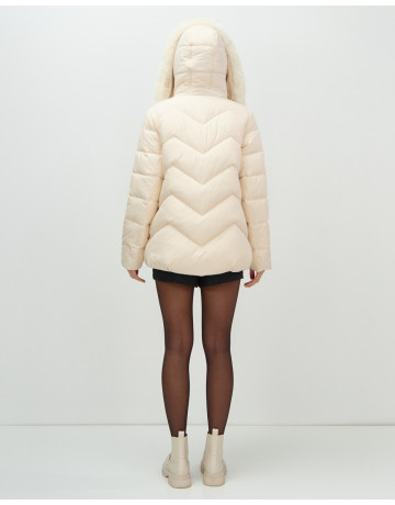 Пуховик для городской леди с мехом песца, защита от непогоды