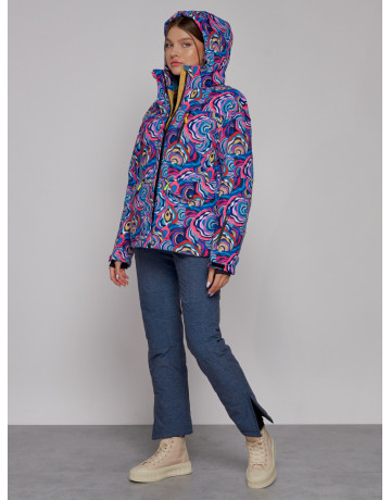 Женская горнолыжная куртка, цвет синий с принтом