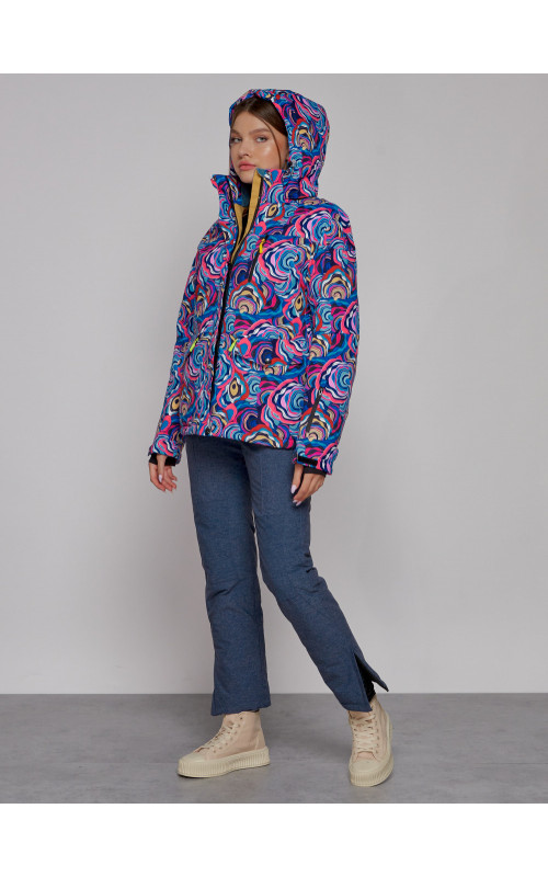 Женская горнолыжная куртка, цвет синий с принтом