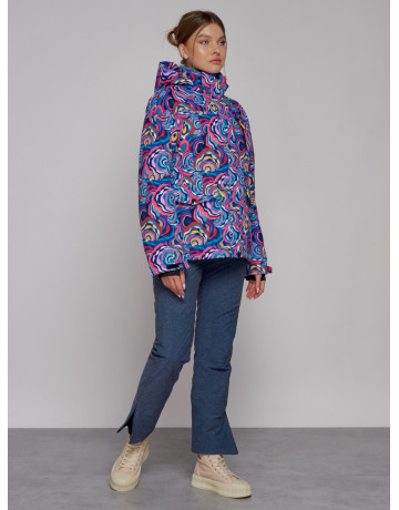 Женская горнолыжная куртка, цвет синий с принтом