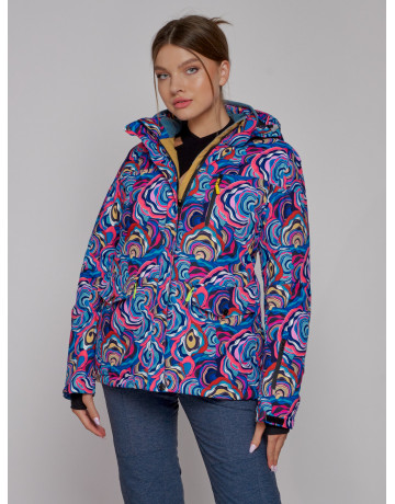 Женская горнолыжная куртка, цвет синий с принтом
