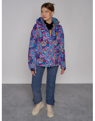 Женская горнолыжная куртка, цвет синий с принтом