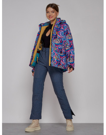 Женская горнолыжная куртка, цвет синий с принтом