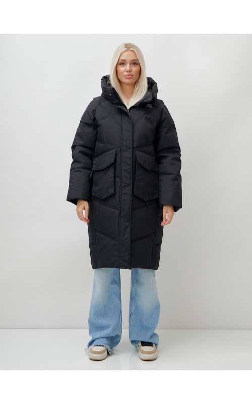 Женский длинный пуховик с капюшоном «Летучая мышь»