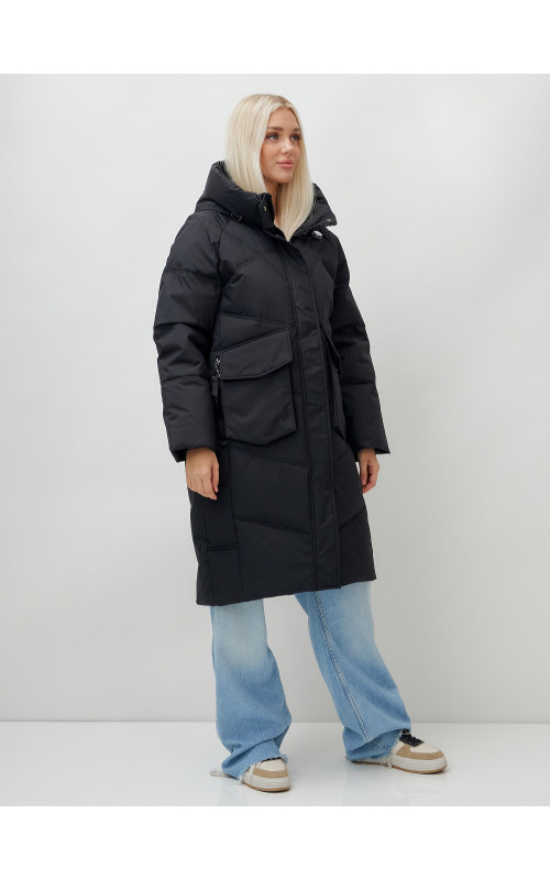 Женский длинный пуховик с капюшоном «Летучая мышь»