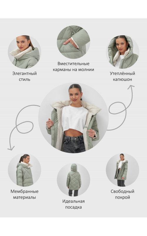 Тёплый женский пуховик с капюшоном для зимы большого размера.