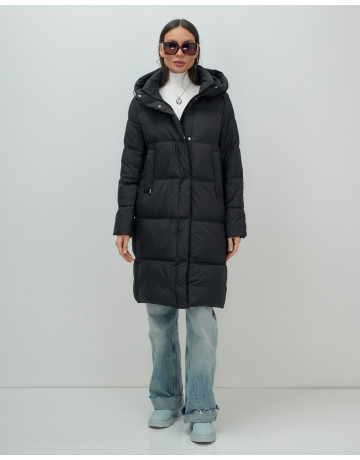 Длинный женский пуховик с капюшоном для зимы