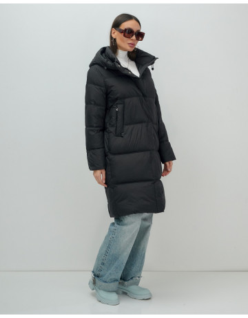 Длинный женский пуховик с капюшоном для зимы