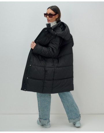 Длинный женский пуховик с капюшоном для зимы