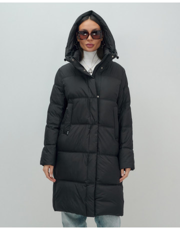Длинный женский пуховик с капюшоном для зимы