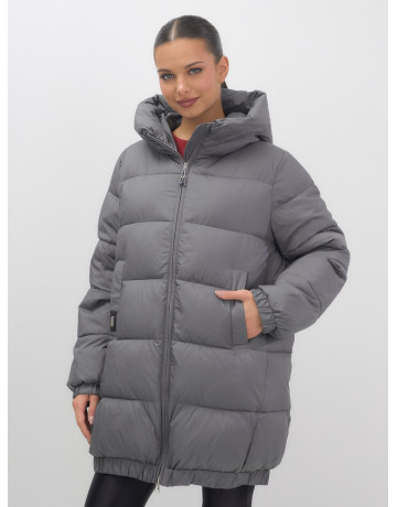 Женский зимний пуховик с капюшоном на резинке для больших размеров.