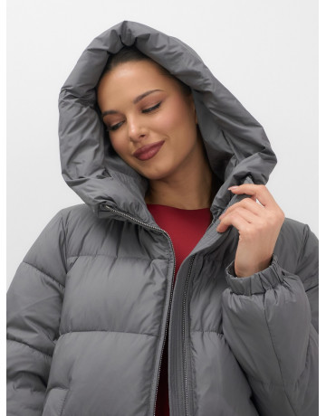 Женский зимний пуховик с капюшоном на резинке для больших размеров.
