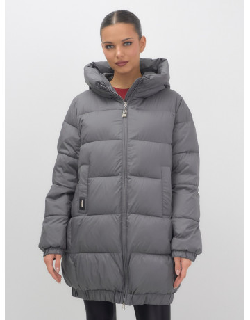 Женский зимний пуховик с капюшоном на резинке для больших размеров.