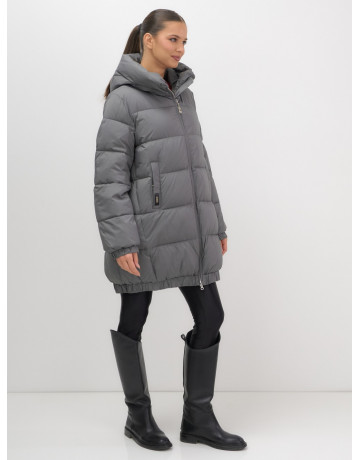 Женский зимний пуховик с капюшоном на резинке для больших размеров.