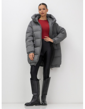 Женский зимний пуховик с капюшоном на резинке для больших размеров.