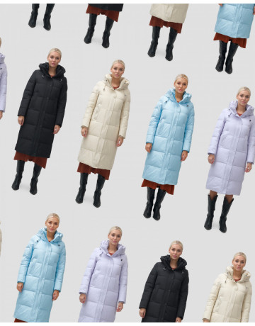 Женский длинный зимний пуховик с капюшоном