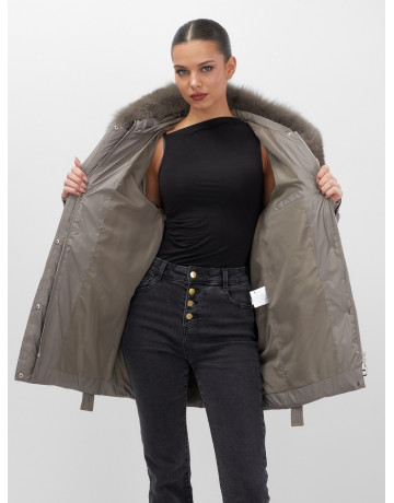 Пуховик с мехом песца для женщин, удлинённый, чёрный.