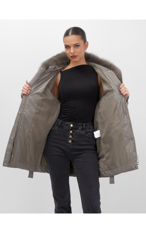 Пуховик с мехом песца для женщин, удлинённый, чёрный.