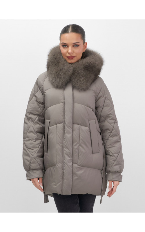 Пуховик с мехом песца для женщин, удлинённый, чёрный.