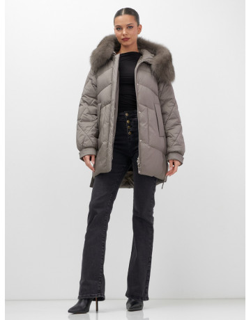 Пуховик с мехом песца для женщин, удлинённый, чёрный.