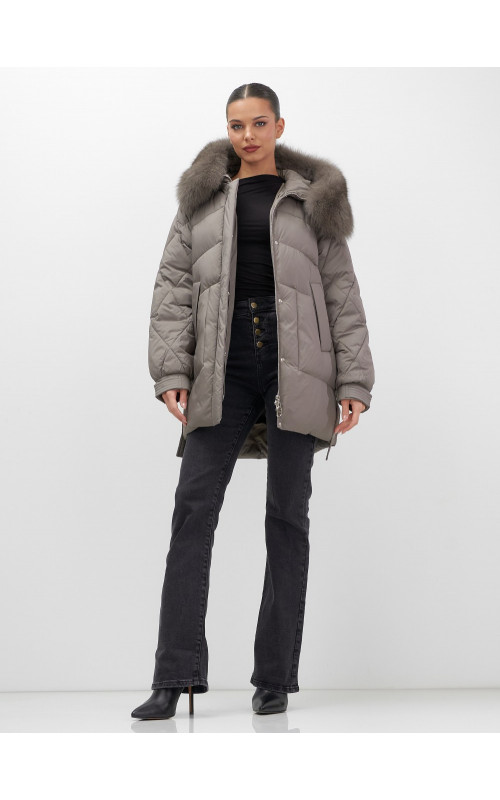 Пуховик с мехом песца для женщин, удлинённый, чёрный.