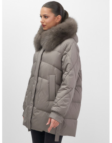 Пуховик с мехом песца для женщин, удлинённый, чёрный.