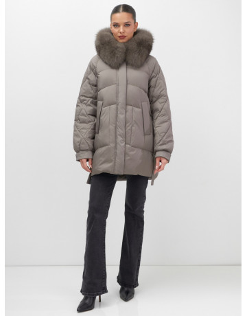 Пуховик с мехом песца для женщин, удлинённый, чёрный.