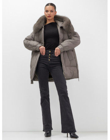 Пуховик с мехом песца для женщин, удлинённый, чёрный.