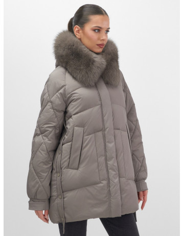 Пуховик с мехом песца для женщин, удлинённый, чёрный.