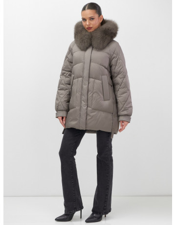 Пуховик с мехом песца для женщин, удлинённый, чёрный.