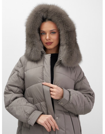 Пуховик с мехом песца для женщин, удлинённый, чёрный.