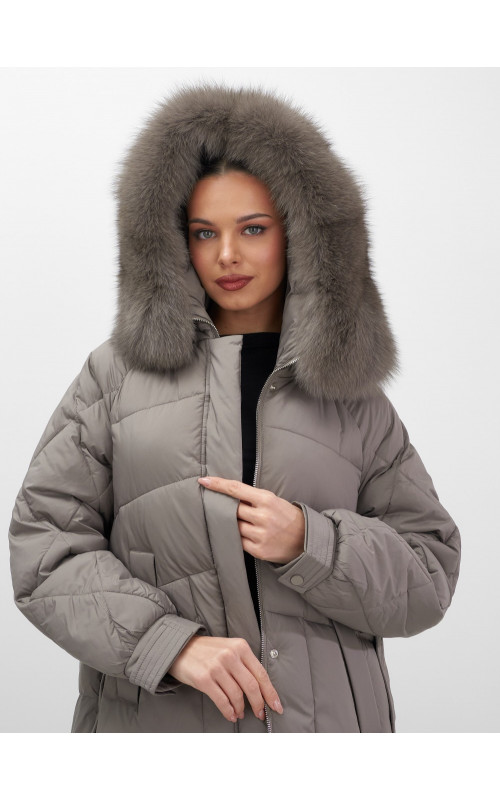 Пуховик с мехом песца для женщин, удлинённый, чёрный.