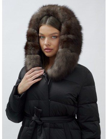 Женский зимний пуховик с мехом песца