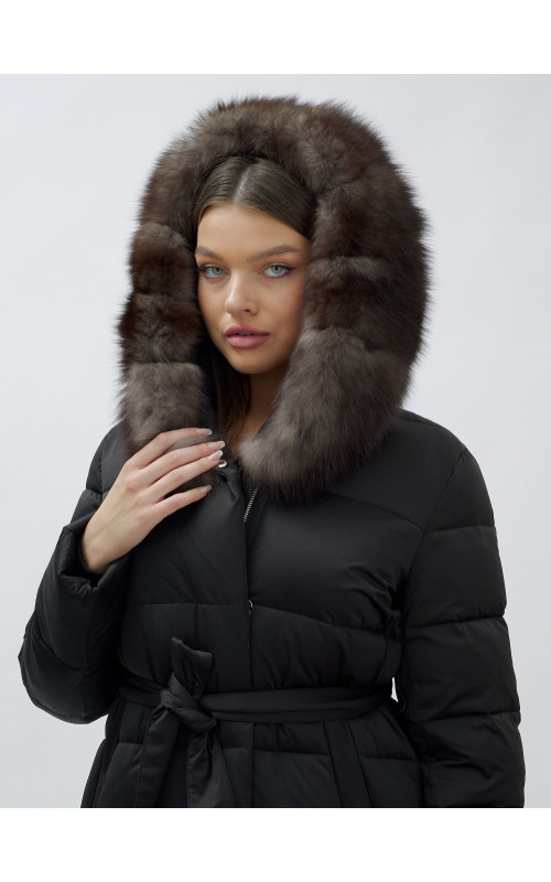 Женский зимний пуховик с мехом песца