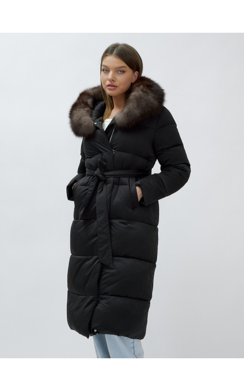 Женский зимний пуховик с мехом песца